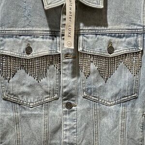 Saltwater LUXE Faded Blue Jean Jacket with Rhinestones!!  STUNNING